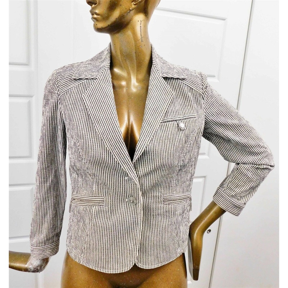 St John Sport Black White Stripe Cotton Blend Jacket Blazer sz S